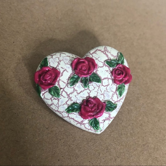 Jewelry - Vintage Inspired Pin Heart Roses Textured Feminine